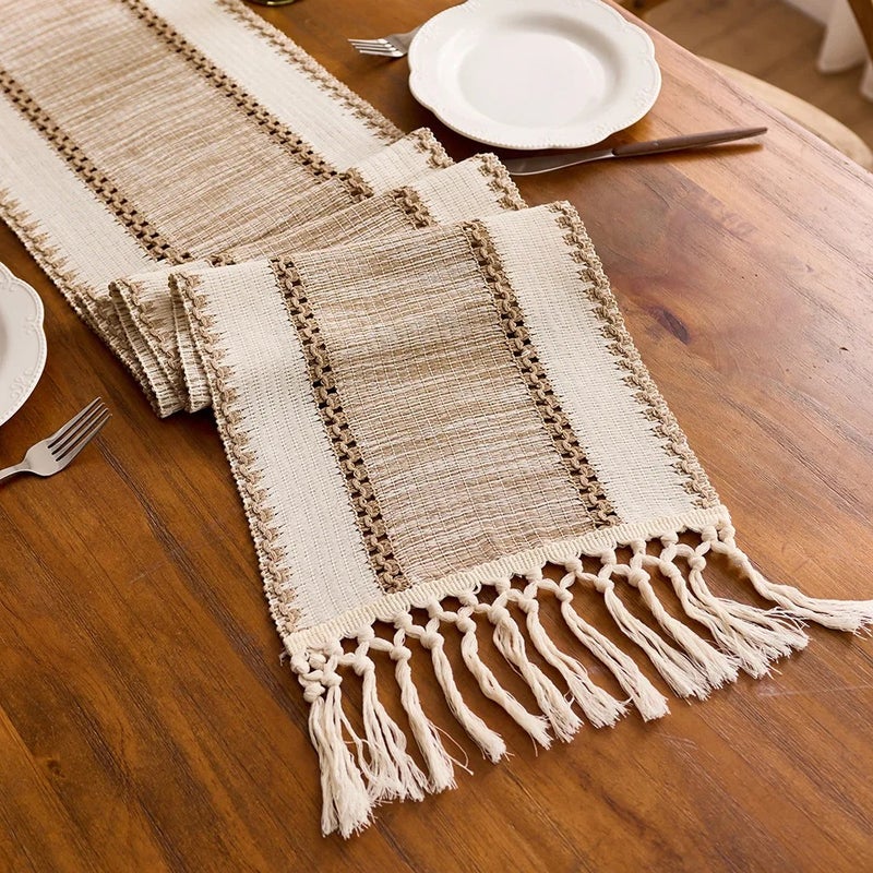 Bluejw Hot Sale Simple American Country Style Party Table Runner Decorative Cotton Dining Table Runner with Tassel - Image 1